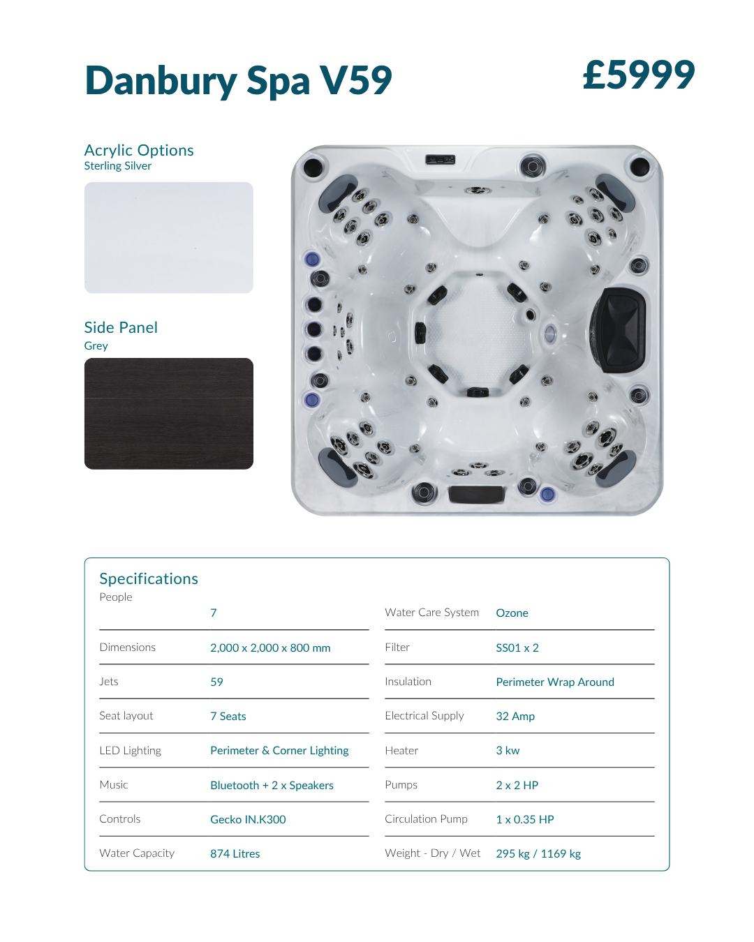 Danbury Spa V59 32amp 7 seater hot tub