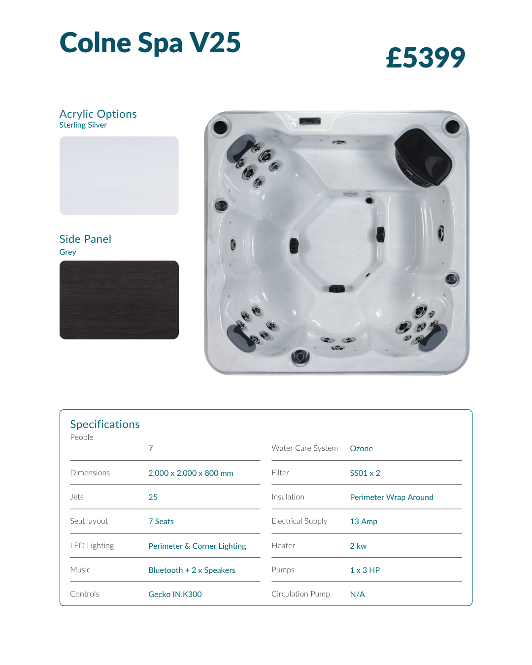 Colne Spa V25 13 Amp 7 seater Hot Tub